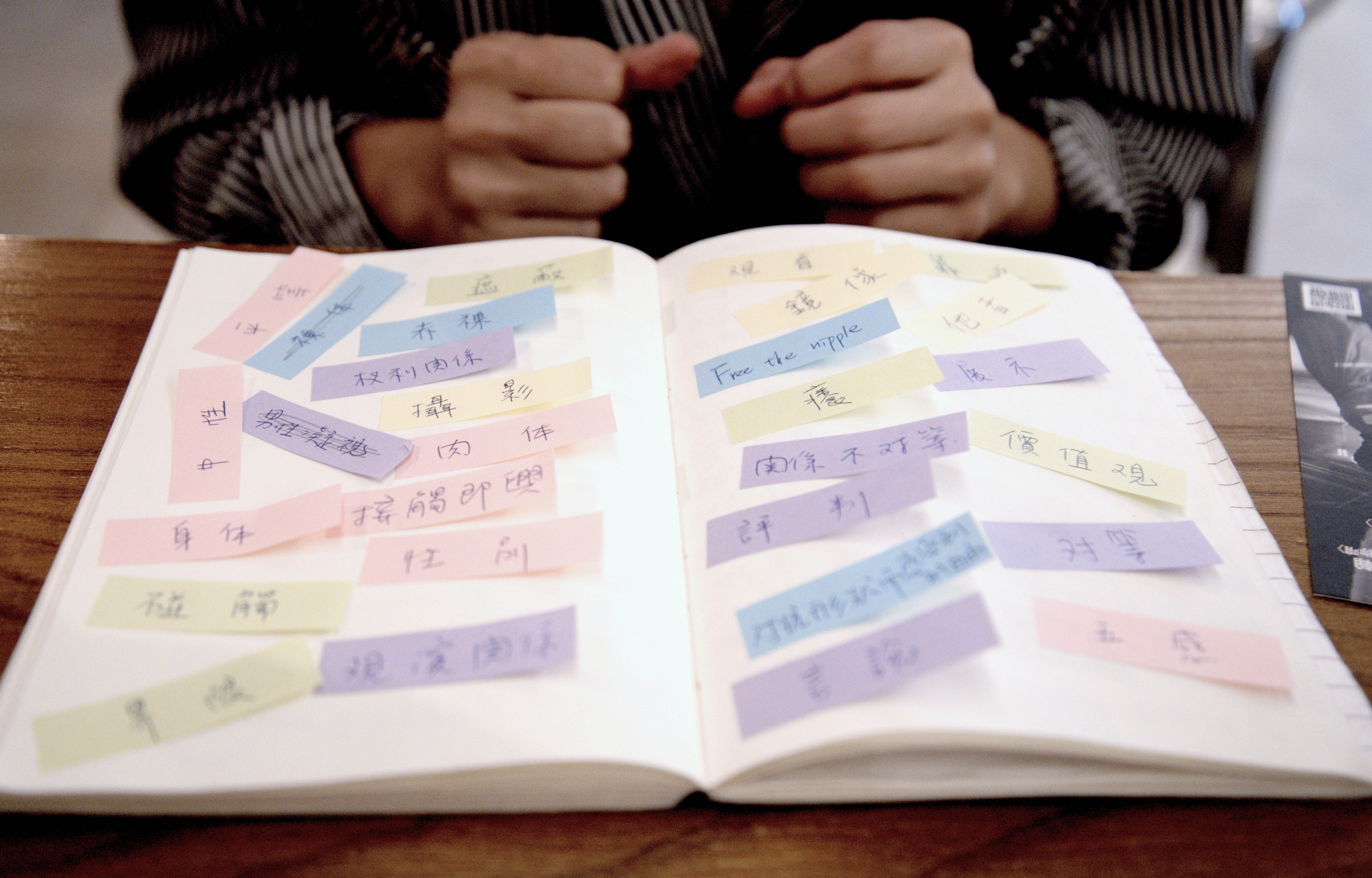 王甯翻開她本子中記錄著舞作關鍵字的一頁。