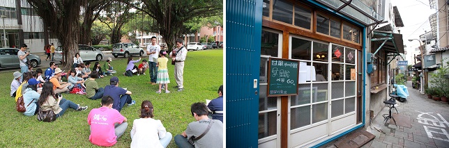 左圖：2012年3月連晟旅遊舉辦的「深根府城散步台南」。（連晟旅遊提供）右圖：台南新舊交疊的巷弄風景總是令人著迷。（攝影／複氧）