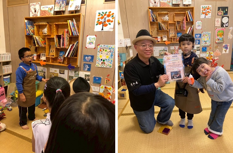 「我不小，請聽我說」兒童導覽員培訓。活動並邀請朴子當地的歷史人文空間「清木屋」館長黃崇哲（右圖左一）前來指導。（故事裡有光提供）