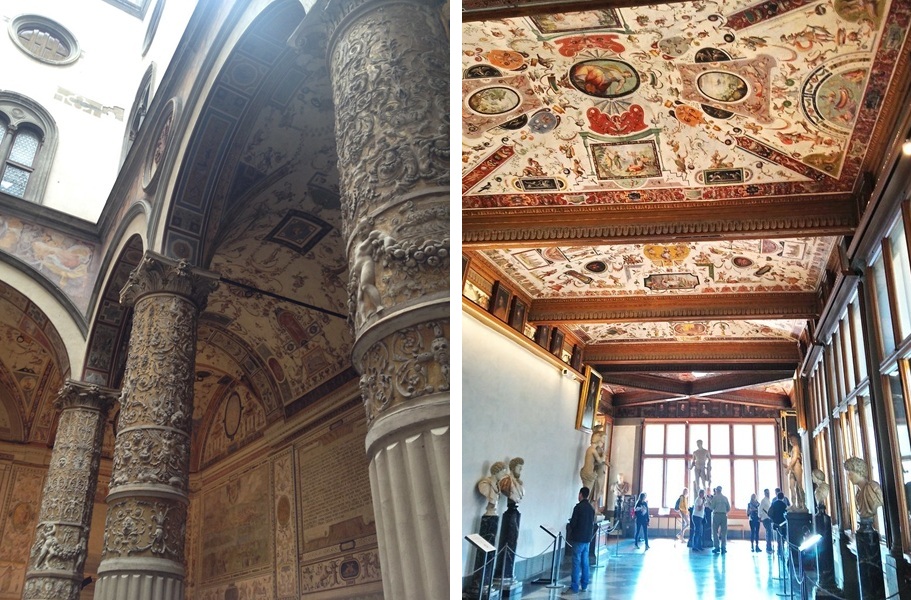 佛羅倫斯著名的烏菲茲美術館,其建築拱頂上充滿精緻的圖騰「le grottesche」。