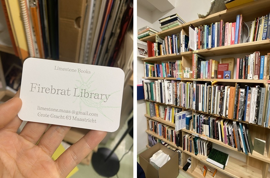 於Limestone書店一隅的「社群圖書室」，收藏有「馬斯垂克難民計畫」指定購入及當地團體、創作者與獨立出版社捐贈的書籍，提供免費借閱。（Limestone Books提供）