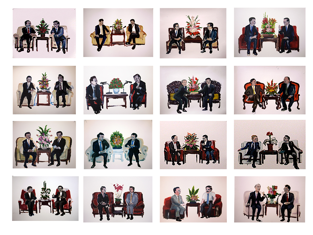 黃海欣，《犯政治畫》（Political Paintings），油畫，46×61 cm 16件，2008。（黃海欣提供）