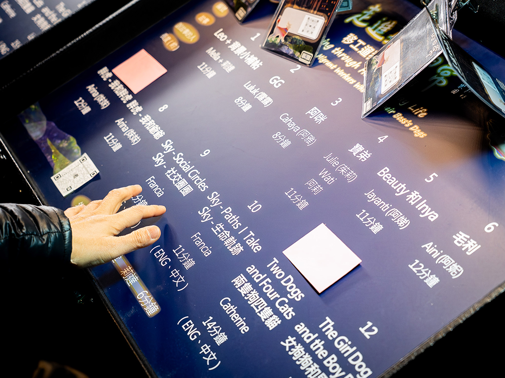 《走進她的日常——移工遛狗聲音故事》展演現場。參與者可自由選聽聲音故事，一邊散步一邊體驗。（攝影／林岢霈）