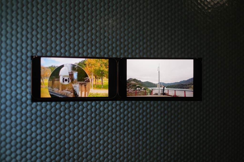 《設定風景:鏡面測試》,雙頻道錄像,15' / 10',2024。