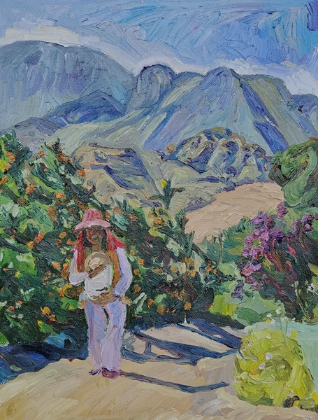 《弟弟上山》，油畫，59.3×45 cm，2024。
