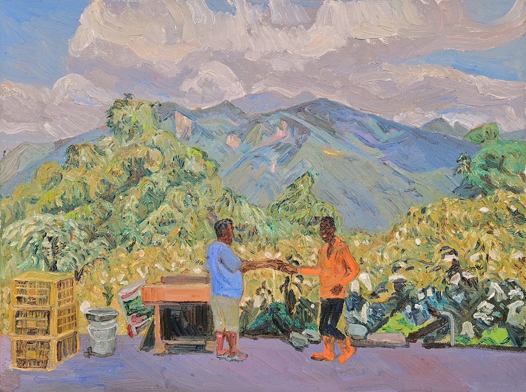 《大雪山下的死黨》，油畫，50×60 cm，2025。